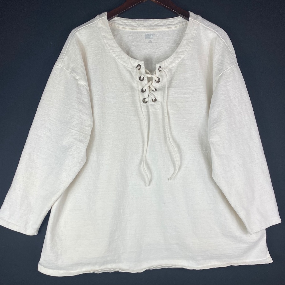 Lands End Sz 2X 3X 20W 22W Top Tunic Shirt White Lace Up Nautical - Picture 2 of 6